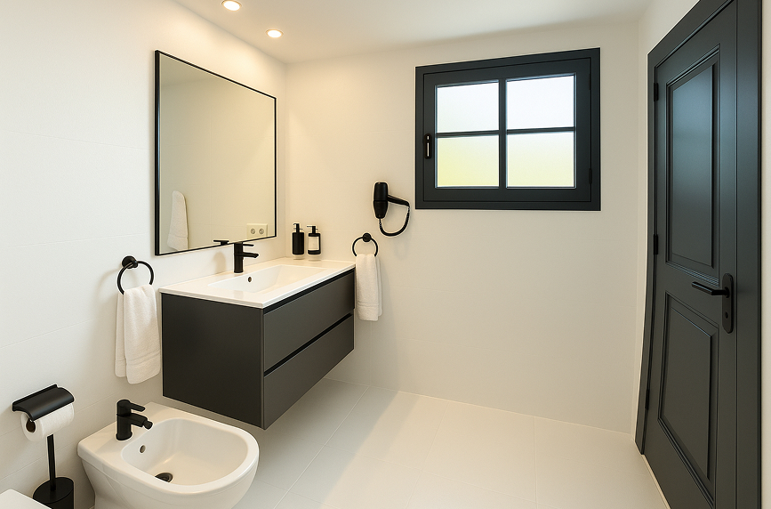 Baño Moderno lavabo decorado en blanco y negro