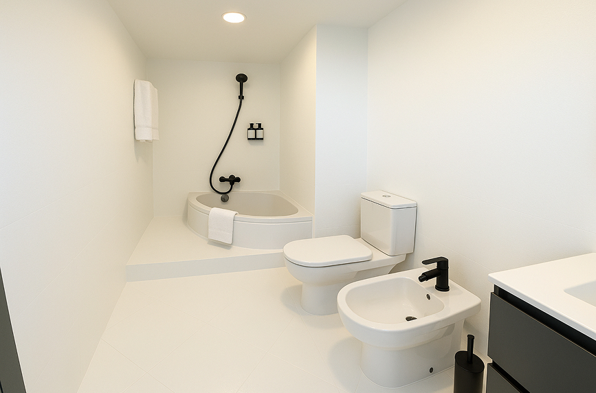 Baño con bañera Amplio cuarto de baño con bañera al fondo